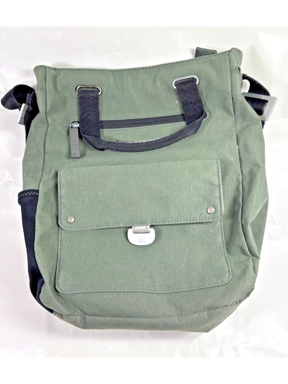Sherpani Trevia Crossbody Bag Womens Olive Green Black Canvas Tote Bag